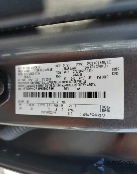 2023 Ford F150 Supercrew from USA, damaged, VIN 1FTEW1CP4PKE03786